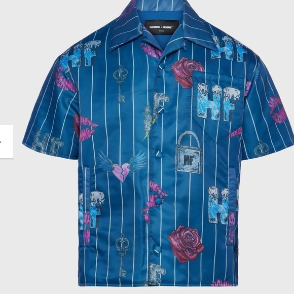 HOMME FEMME DOODLE PUFFER SHIRT IN BLUE $200 Size Large Men’s Sold Out - Picture 2 of 5